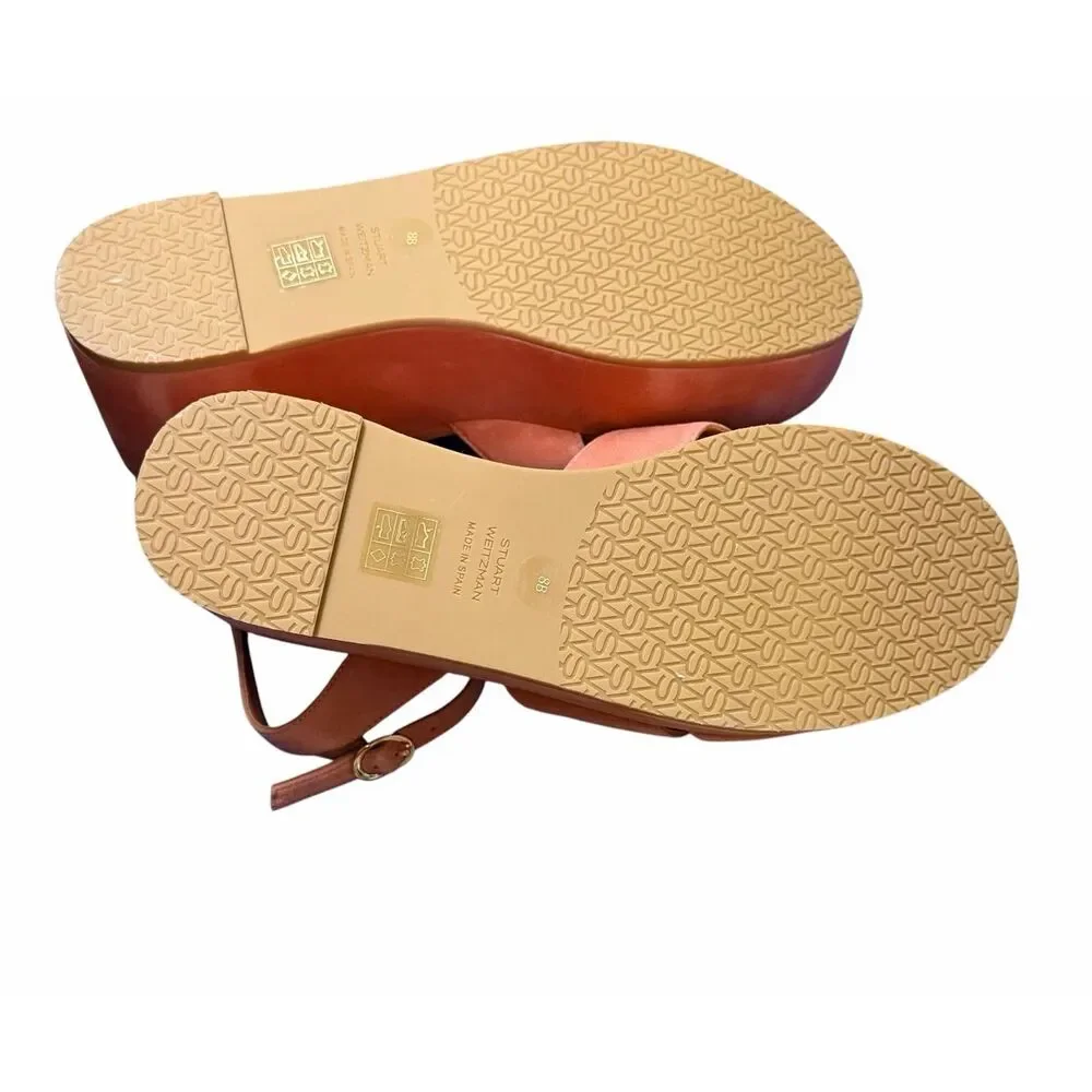 Stuart Weitzman Carmen Midi Wedge Sandal in Terracotta NWB Size 8